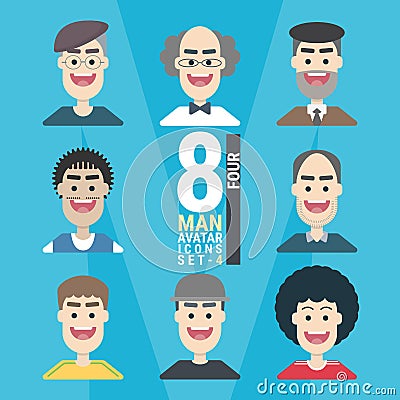 8 Man Avatar icons. Variety of people characters - set 4 Vector Illustration