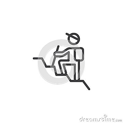 Man with a backpack hiking line icon Vector Illustration
