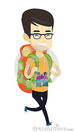 Man with backpack hiking vector illustration. Vector Illustration