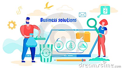 Man with Bag in Hand and Woman with Magnifying. Vector Illustration