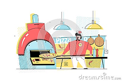 Man baking pizza Vector Illustration