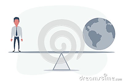 Man in balance with Earth globe Vector Illustration