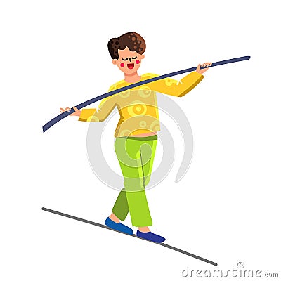 Man Balance Stick Balancing On Tightrope Vector Vector Illustration