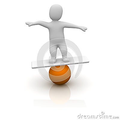 Man balancing on orange ball Cartoon Illustration