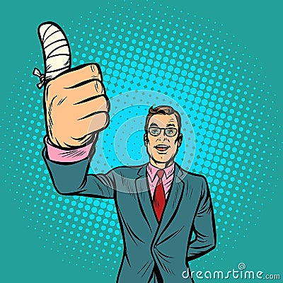 Man bandaged finger Vector Illustration