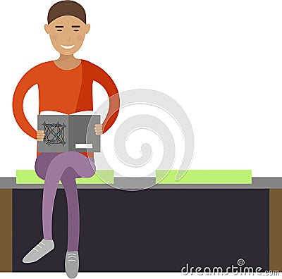 Man bank client reading waiting his order vector icon isolated on white Vector Illustration