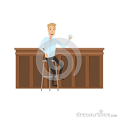 The man at the bar. Flat and cartoon style.Vector illustration on a white background. Vector Illustration