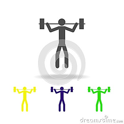 man with a barbell multicolored icons. Element of sport multicolored icons Can be used for web, logo, mobile app, UI, UX Stock Photo