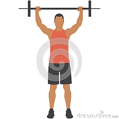 Man with barbell vector weight lifting gym fitness exercise Vector Illustration