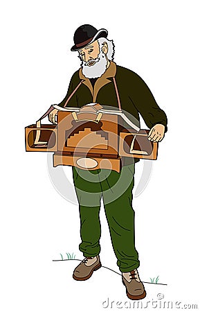 Man with barrel organ Vector Illustration