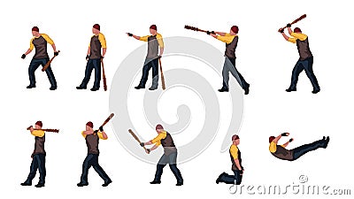 Man with basebal bat set 03 Vector Illustration