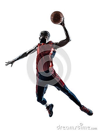 Man basketball player jumping dunking silhouette Stock Photo