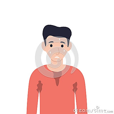 Man sweating, Man bathed in a sweat Vector Illustration