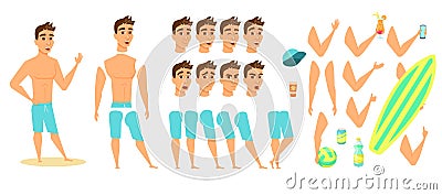 Man on beach Vector Illustration