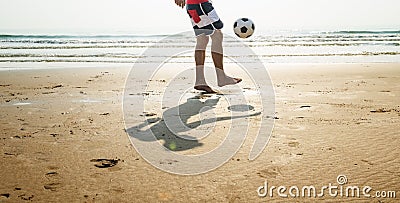 Man Beach Summer Holiday Vacation Football Concept Stock Photo
