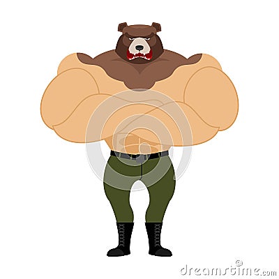 Man Bear. Strong powerful wild evil animal with big muscles. Bod Vector Illustration