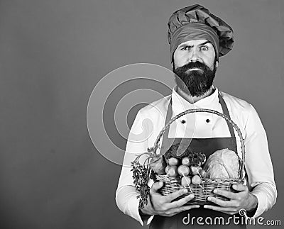 Man with beard on green background, copy space Stock Photo