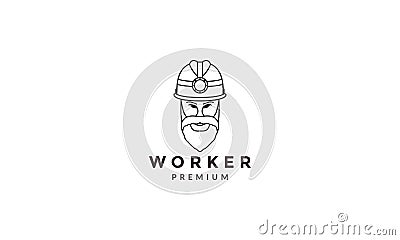 Man beard miner lines logo vector symbol icon design graphic illustration Vector Illustration