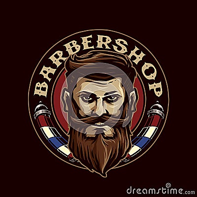 Man with bearded and barbershop icon logo Vector Illustration