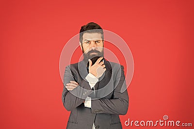 Man bearded businessman thoughtful face solving problem making decision. Decision making is part of management. Mental Stock Photo
