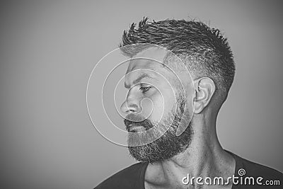 Man with bearded face profile and stylish hair Stock Photo