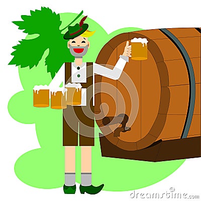 Man and beer in the Octoberfest Vector Illustration