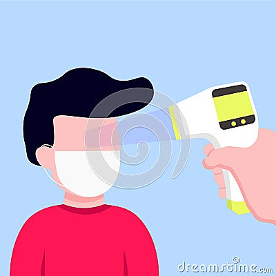 Man is being checked for body temperature with a thermometer infrared vector illustration Vector Illustration