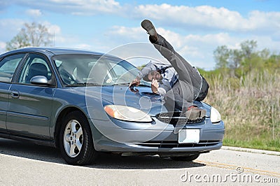 Man Being Hit by Car Stock Photo