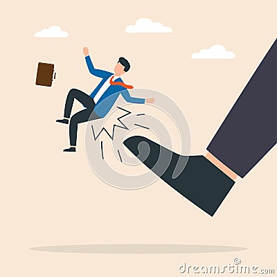 Man being kicked by boss. Kicked employees out of the company Vector Illustration