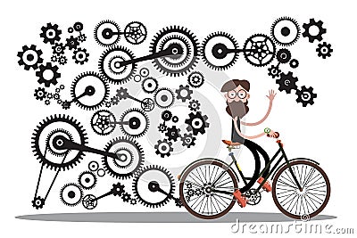 Man on Bicycle with Cogs Stock Photo