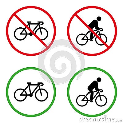 Man on Bike Forbidden Pictogram. Permit Cyclist Green Circle Symbol. No Allowed Bicycle Sign. Ban Zone Person Drive Vector Illustration