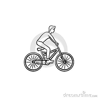 Man on bike hand drawn outline doodle icon. Vector Illustration