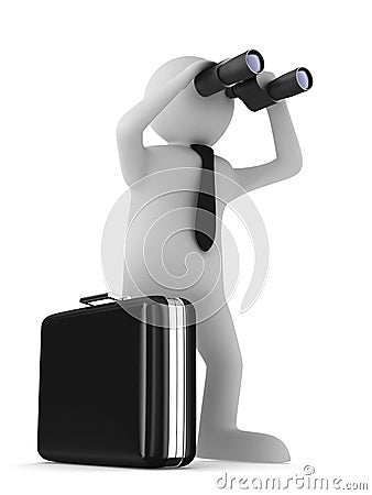 Man with binocular on white background Stock Photo