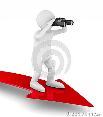 Man with binocular on white background. Isolated 3d illustration Cartoon Illustration