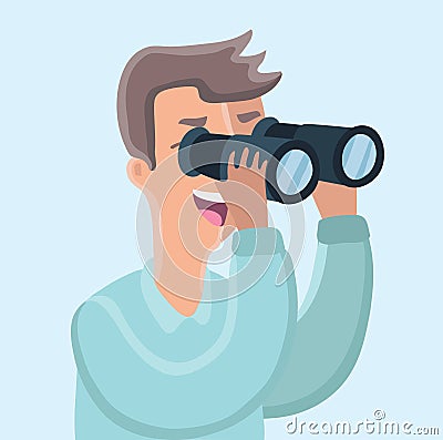 Man with binoculars. Vector Illustration