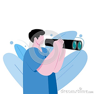 Man with binoculars. Young man looking through binoculars Vector Illustration