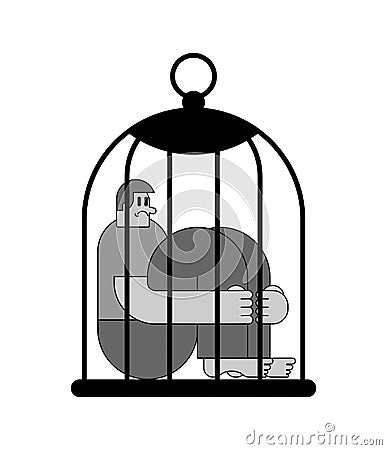 Man in birdcage isolated. concept of captivity and isolation Vector Illustration