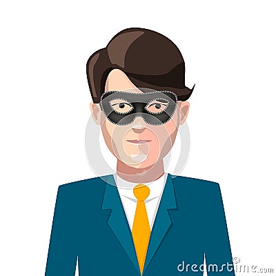 Man in black carnival mask, anonymity concept on white Vector Illustration