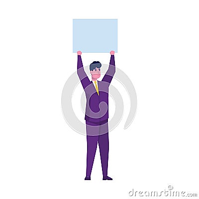 Man with blank banner. Activist People taking part in parade or protest Vector Illustration