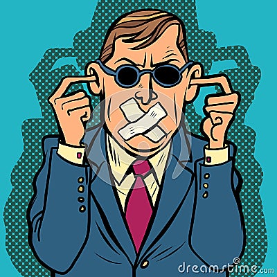 Man blind dumb deaf censorship Vector Illustration