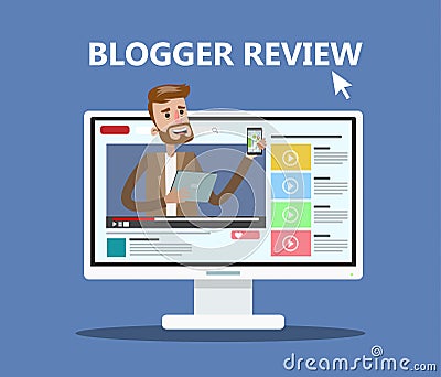 Man blogger review. Vector Illustration