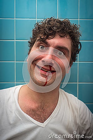 Man Bloody Nose Stock Photo
