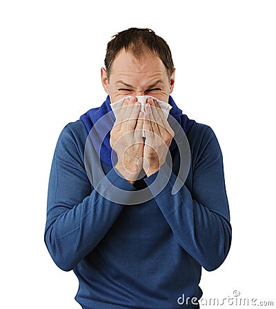 Man blowing his nose Stock Photo