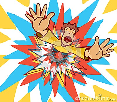 Man blown away by huge colorful explosion Vector Illustration