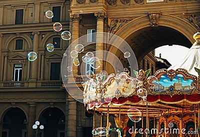 Man blows bubbles in Italy Editorial Stock Photo