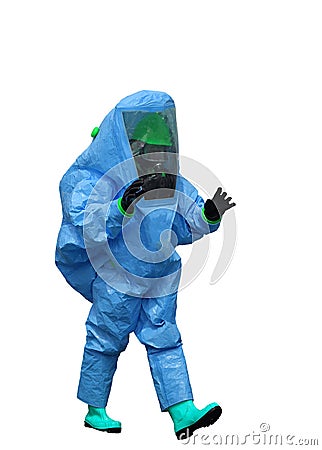 Man with a blue protective suit against radiation and chemical a Stock Photo