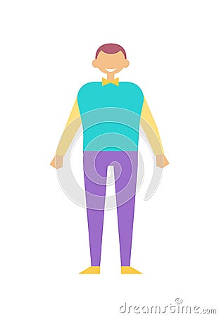 Man in Blue Sweater and Purple Trousers Birthday Vector Illustration