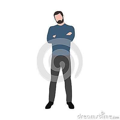 Man in blue sweater standing with folded hands Vector Illustration