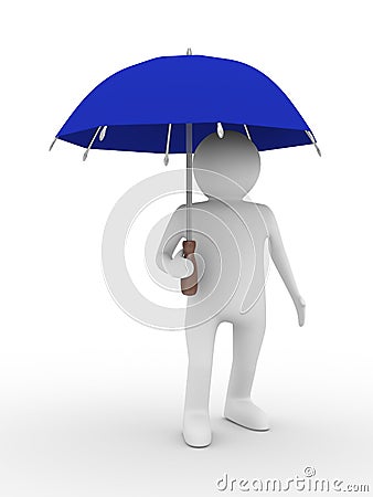 Man with blue umbrella on white background Stock Photo