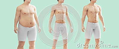 MAn body fat and thin, diet, gym Stock Photo